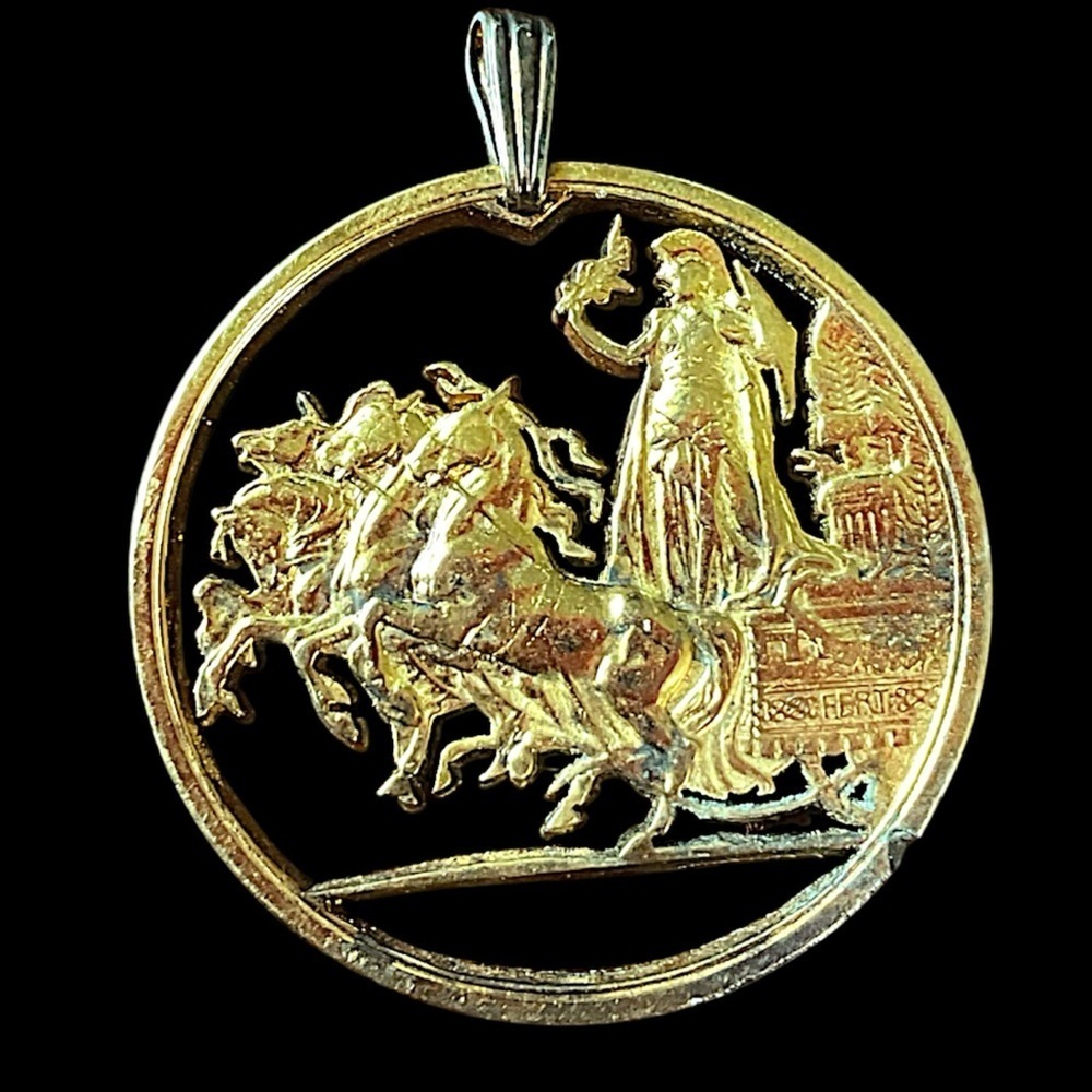 Vintage Sterling Silver Bale Soldier Chariot Coin Pendant